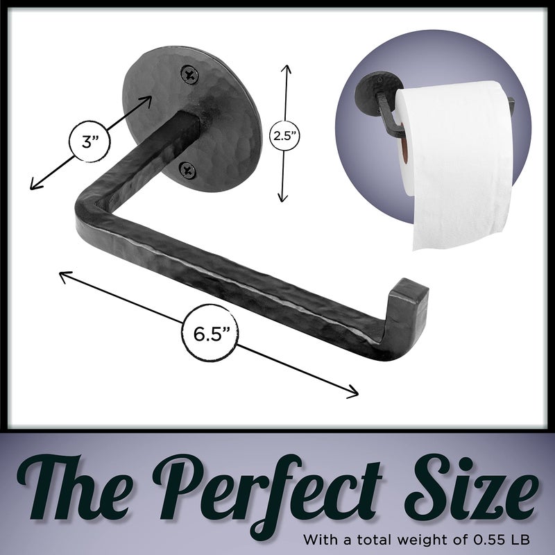 Stur-De Wrought Iron Toilet Paper Holder - Rustic Toilet Paper Holder Wall Mount Tissue Holder for Bathroom, Toilet Paper Roll Holder for Farmhouse Style Home & Vintage House - Black, 6.5 x 2.5 Inches - Image 3